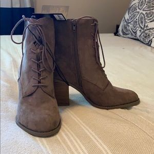 Suede zip/tie up midi ankle boots